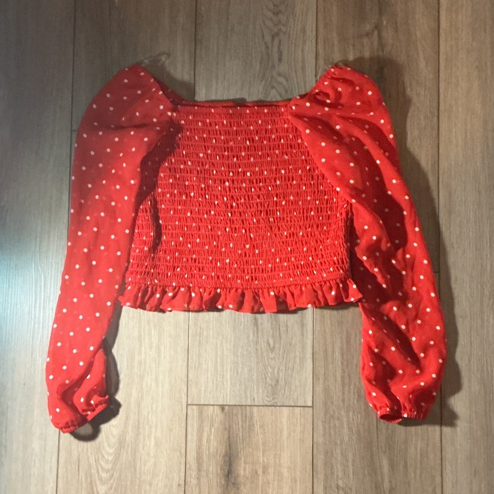 Art Class Red Polka Dot Smocked Kids Blouse